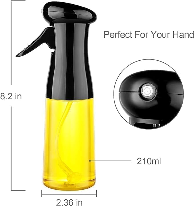 Vasukie 220ML Oil Sprayer for Cooking, Refillable Olive Oil Spray Bottle, Fine Mist Spray Oil Dispenser for Air Fryer, BBQ, Salad, Roasting & Kitchen Use (Spray Bottle)