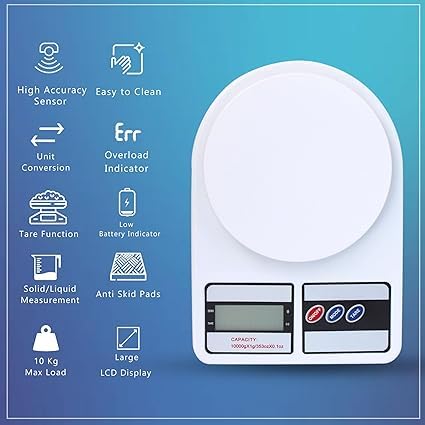 Digital Kitchen Weighing Scale 10kg | Electronic Food Weight Machine for Home & Kitchen | High Precision SF-400 Scale for Diet, Baking & Cooking | Multipurpose Weight Balance, White