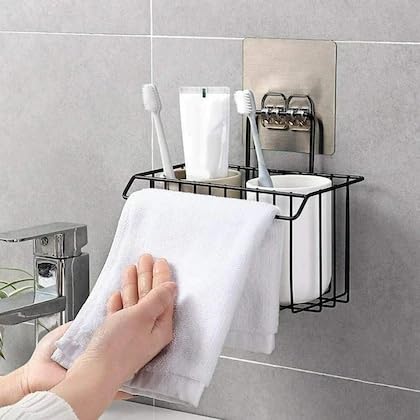 Self Adhesive Kitchen Sink Organizer Rack | Wall Mounted Sponge Holder Basket for Detergent Bottle, Scrubber & Brush | Rustproof Steel Storage Rack for Bathroom & Kitchen Use