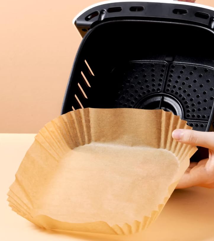 Celvee 100 PCS Air Fryer Paper Sheets, Disposable Paper Liner for Microwave, Oil-Proof Air Fryer Parchment Paper for Frying, Baking, Cooking, Roasting and Microwave (Square 8 INCH)