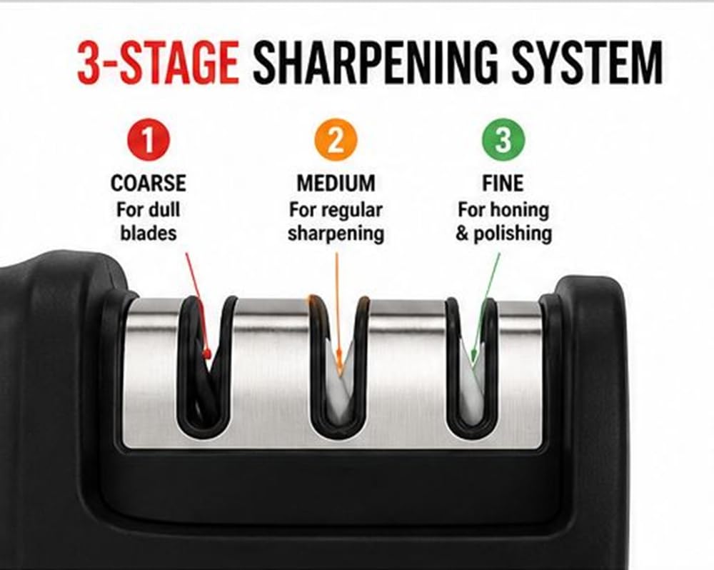 Knife Sharpener Manual 3 Stage Knives Sharpner Tool Advanced Knife Sharpener for Kitchen Knife Sharpner Knives Sharpening Tool for Steel Knives