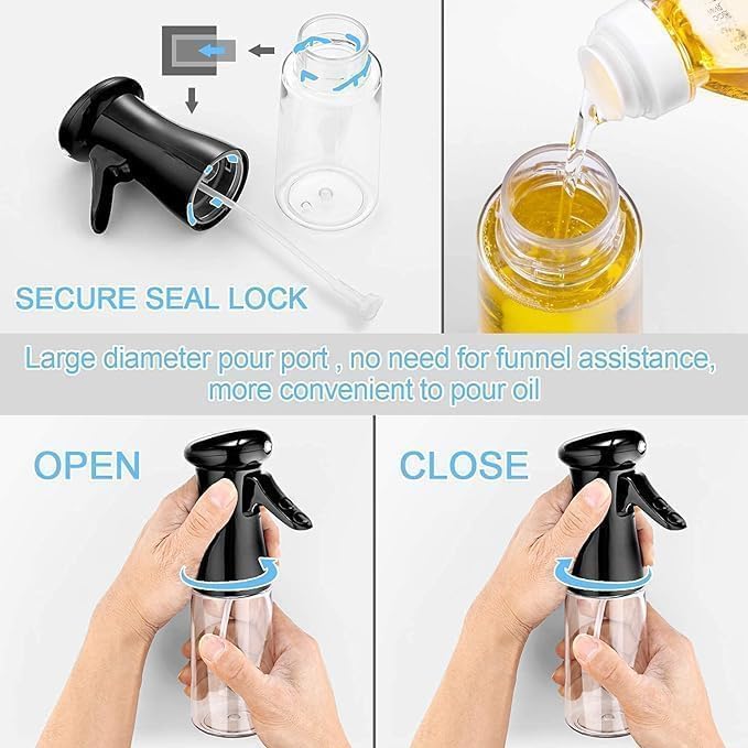 Vasukie 220ML Oil Sprayer for Cooking, Refillable Olive Oil Spray Bottle, Fine Mist Spray Oil Dispenser for Air Fryer, BBQ, Salad, Roasting & Kitchen Use (Spray Bottle)