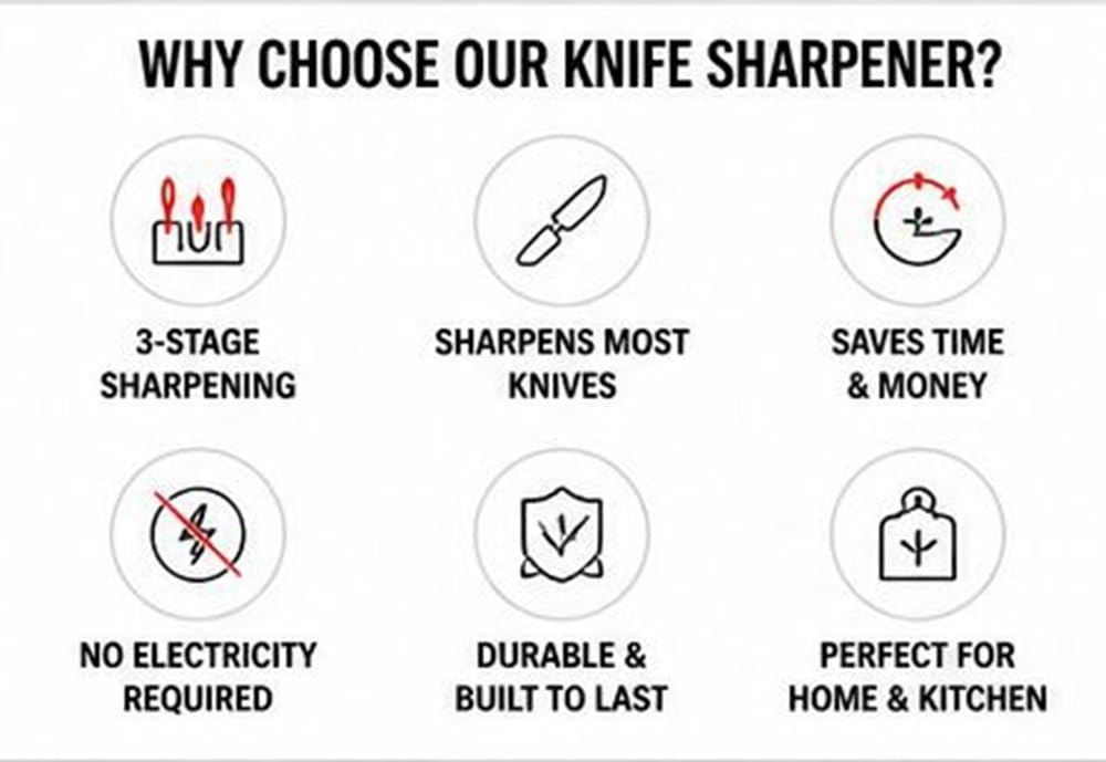 Knife Sharpener Manual 3 Stage Knives Sharpner Tool Advanced Knife Sharpener for Kitchen Knife Sharpner Knives Sharpening Tool for Steel Knives