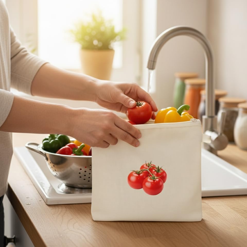100% Cotton Reusable Vegetable Bags for Fridge | Eco-Friendly Storage Bags | Washable Breathable Cloth Bags for Vegetables | Plastic-Free Kitchen Organizer | 12x12 Inches | Pack of 10