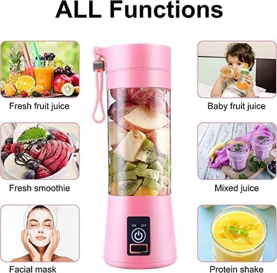 Portable Personal Blender, 380ml, 6-Blade Juicer for Smoothies, Fruit Juice, Milkshakes, Multi Colour (Pack of 1)