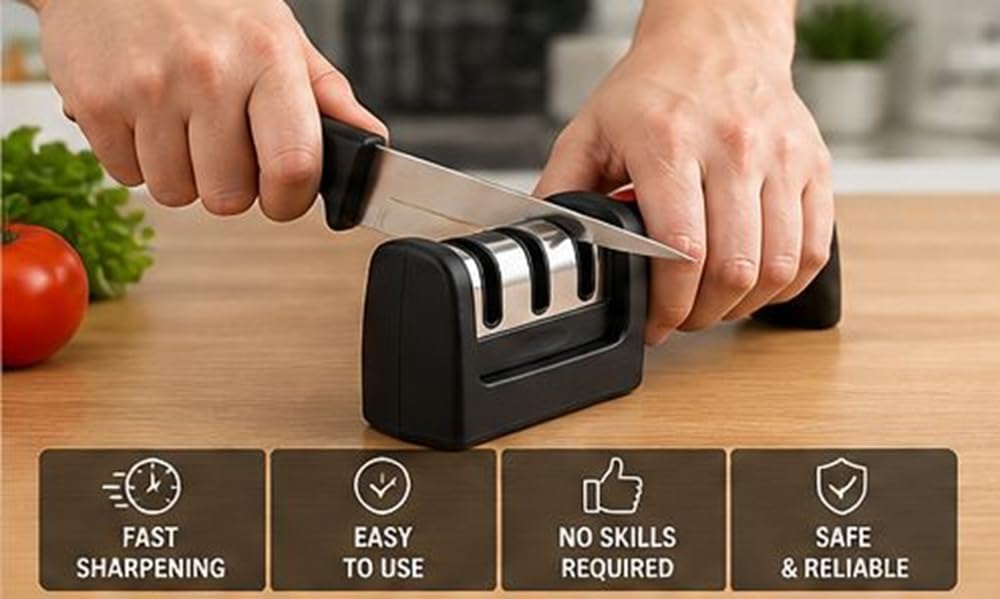 Knife Sharpener Manual 3 Stage Knives Sharpner Tool Advanced Knife Sharpener for Kitchen Knife Sharpner Knives Sharpening Tool for Steel Knives