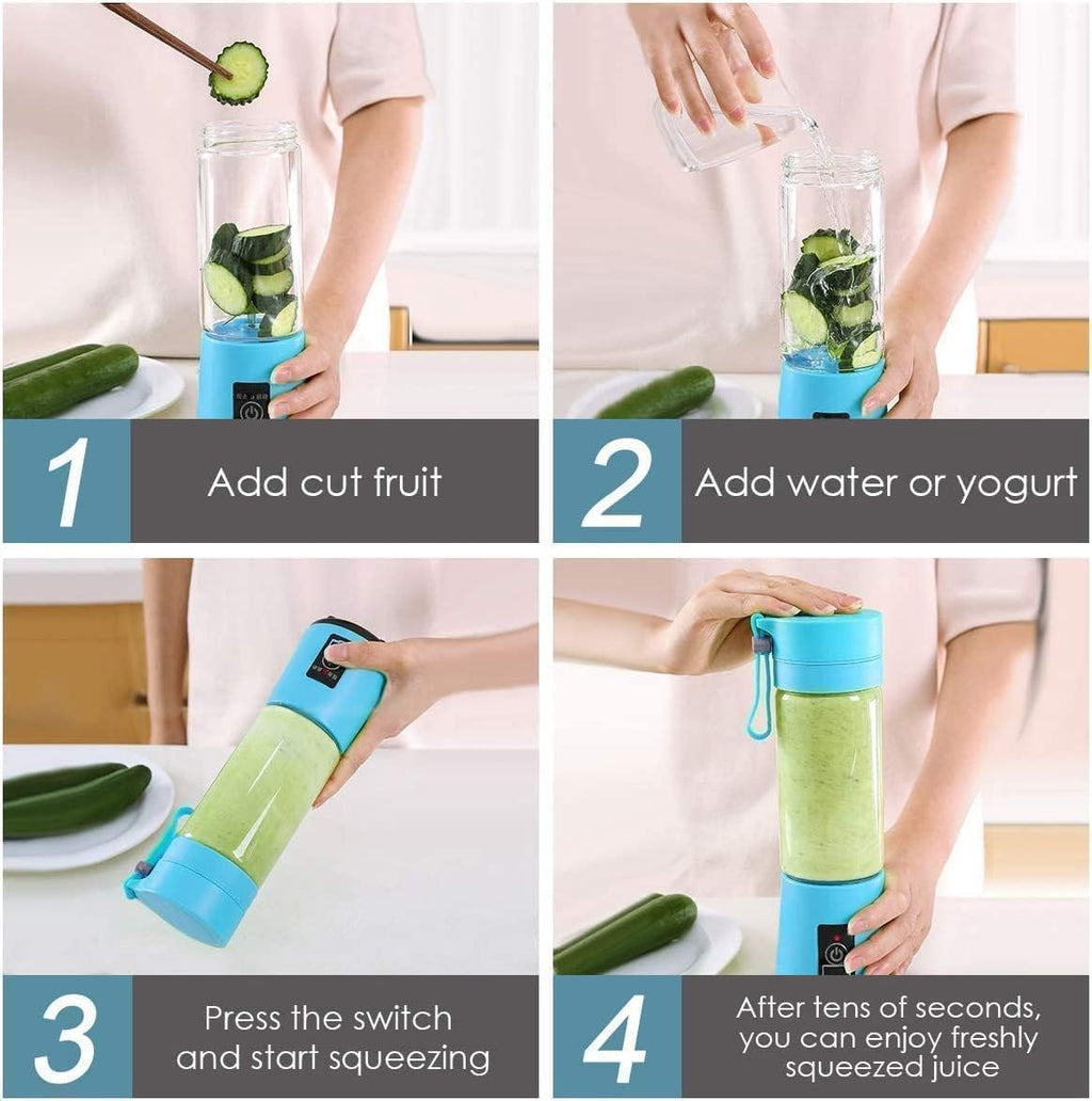 Portable Personal Blender, 380ml, 6-Blade Juicer for Smoothies, Fruit Juice, Milkshakes, Multi Colour (Pack of 1)