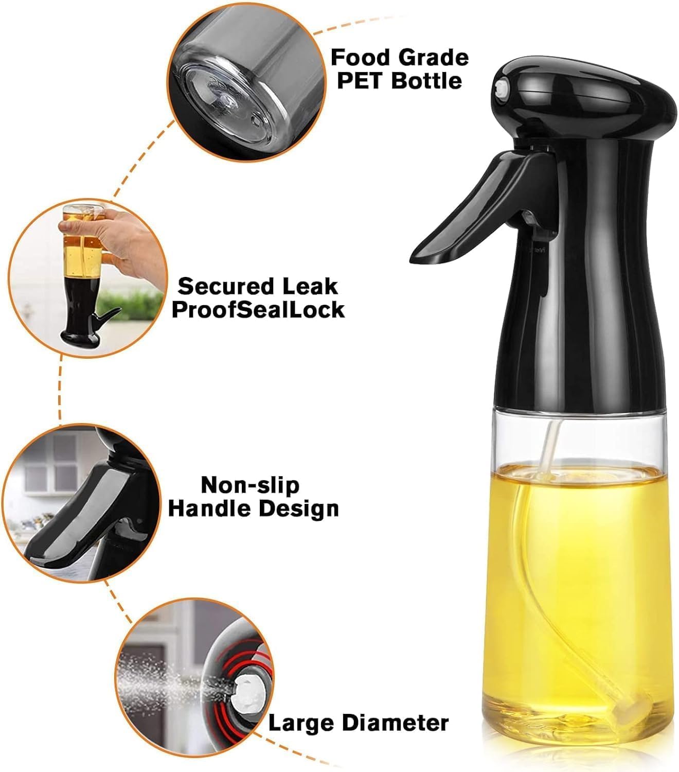 Vasukie 220ML Oil Sprayer for Cooking, Refillable Olive Oil Spray Bottle, Fine Mist Spray Oil Dispenser for Air Fryer, BBQ, Salad, Roasting & Kitchen Use (Spray Bottle)