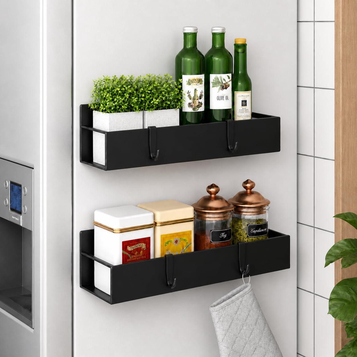 Allkartz Fridge Side Storage Rack Magnetic Spice Rack for Refrigerator Magnetic Shelves Magnetic Fridge Organizer Magnetic Shelf Spice Rack Organizer Spice Rack for Fridge Magnet Organiser