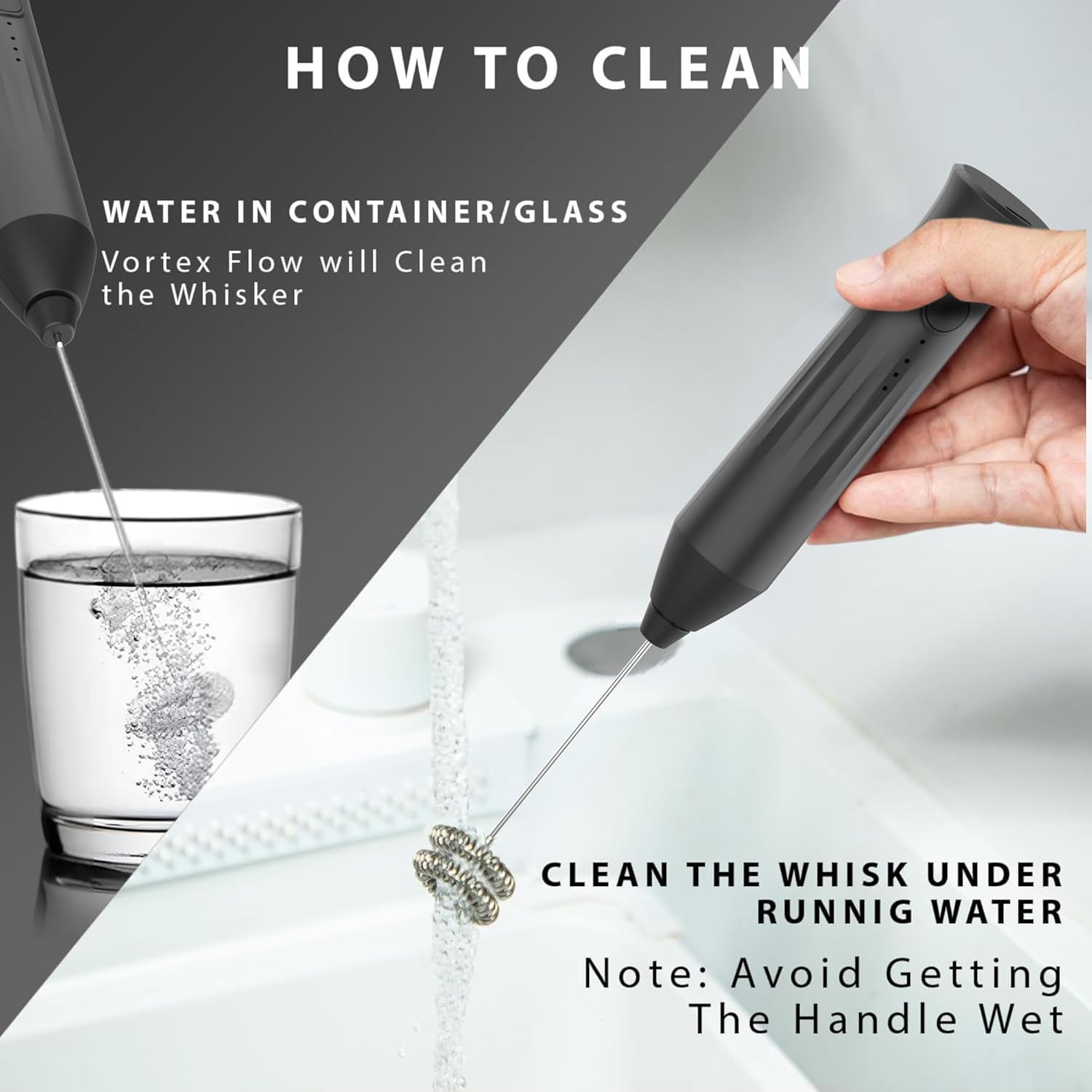 Nova Milk Frother Rechargable Coffee Frother Milk & Beater for Cold Latte 2In1 Handheld Blender and Egg Whisker | 1 Year Warranty Free Frothy Recipe E-Book (Whisker + FROTHER)