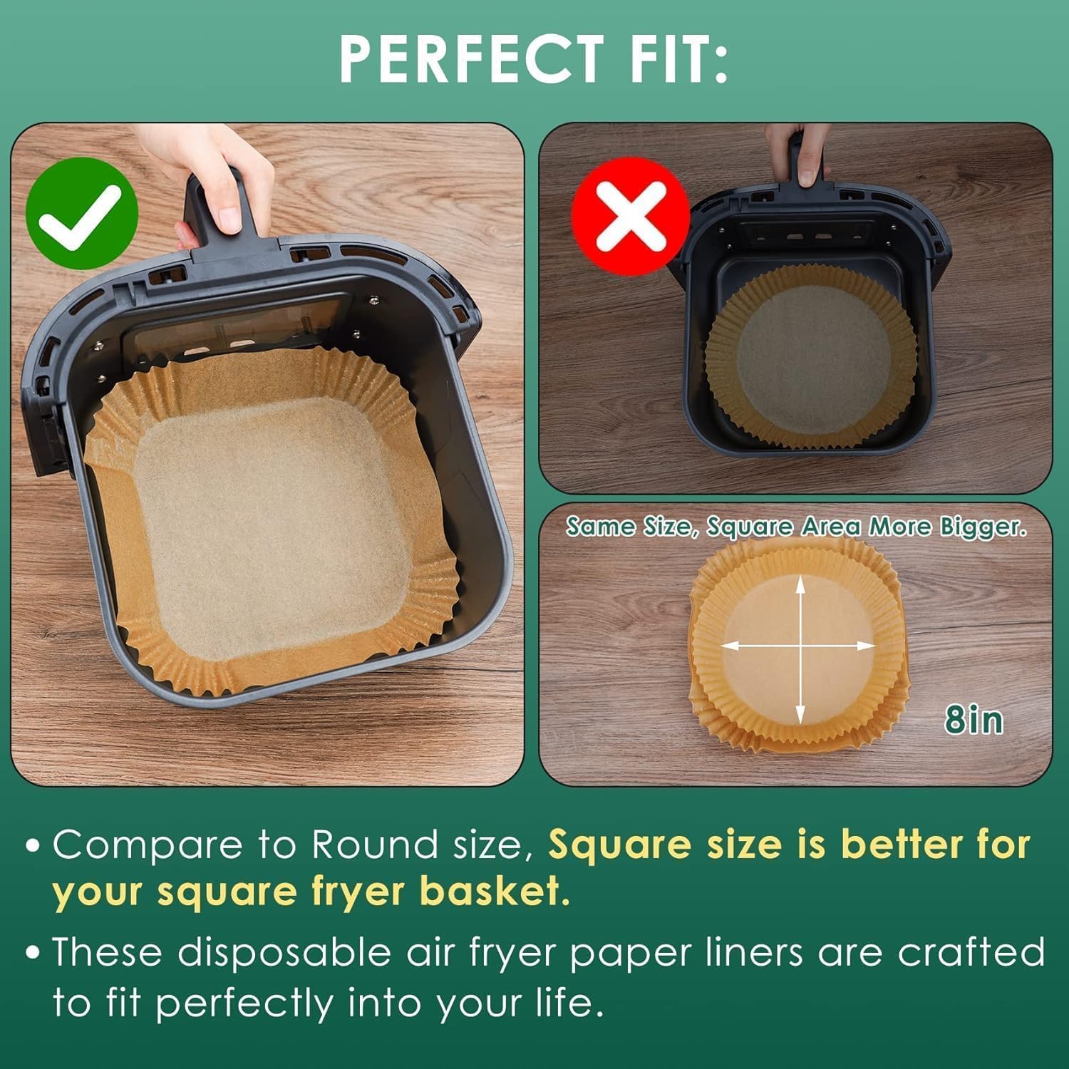 Celvee 100 PCS Air Fryer Paper Sheets, Disposable Paper Liner for Microwave, Oil-Proof Air Fryer Parchment Paper for Frying, Baking, Cooking, Roasting and Microwave (Square 8 INCH)