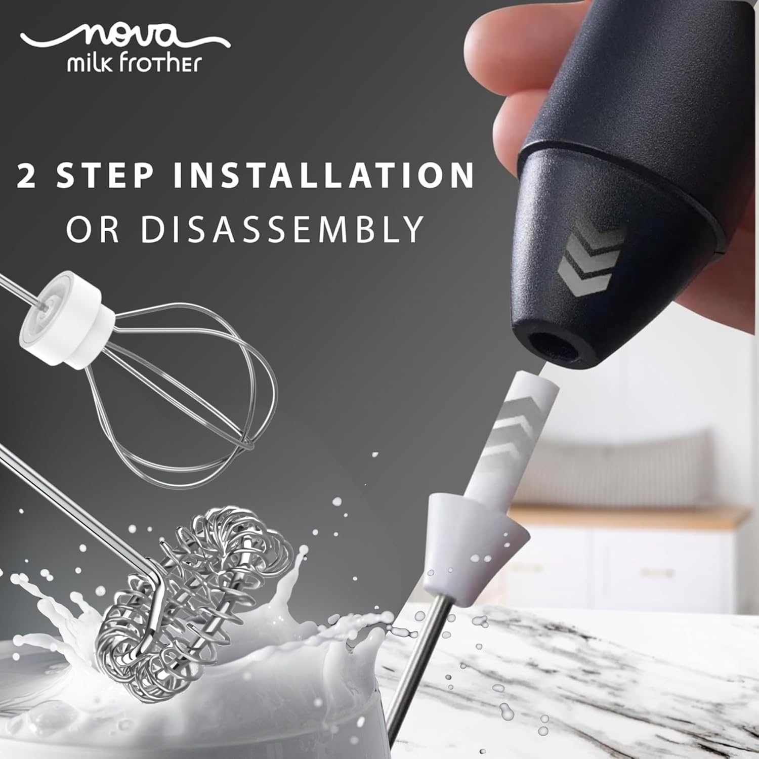 Nova Milk Frother Rechargable Coffee Frother Milk & Beater for Cold Latte 2In1 Handheld Blender and Egg Whisker | 1 Year Warranty Free Frothy Recipe E-Book (Whisker + FROTHER)