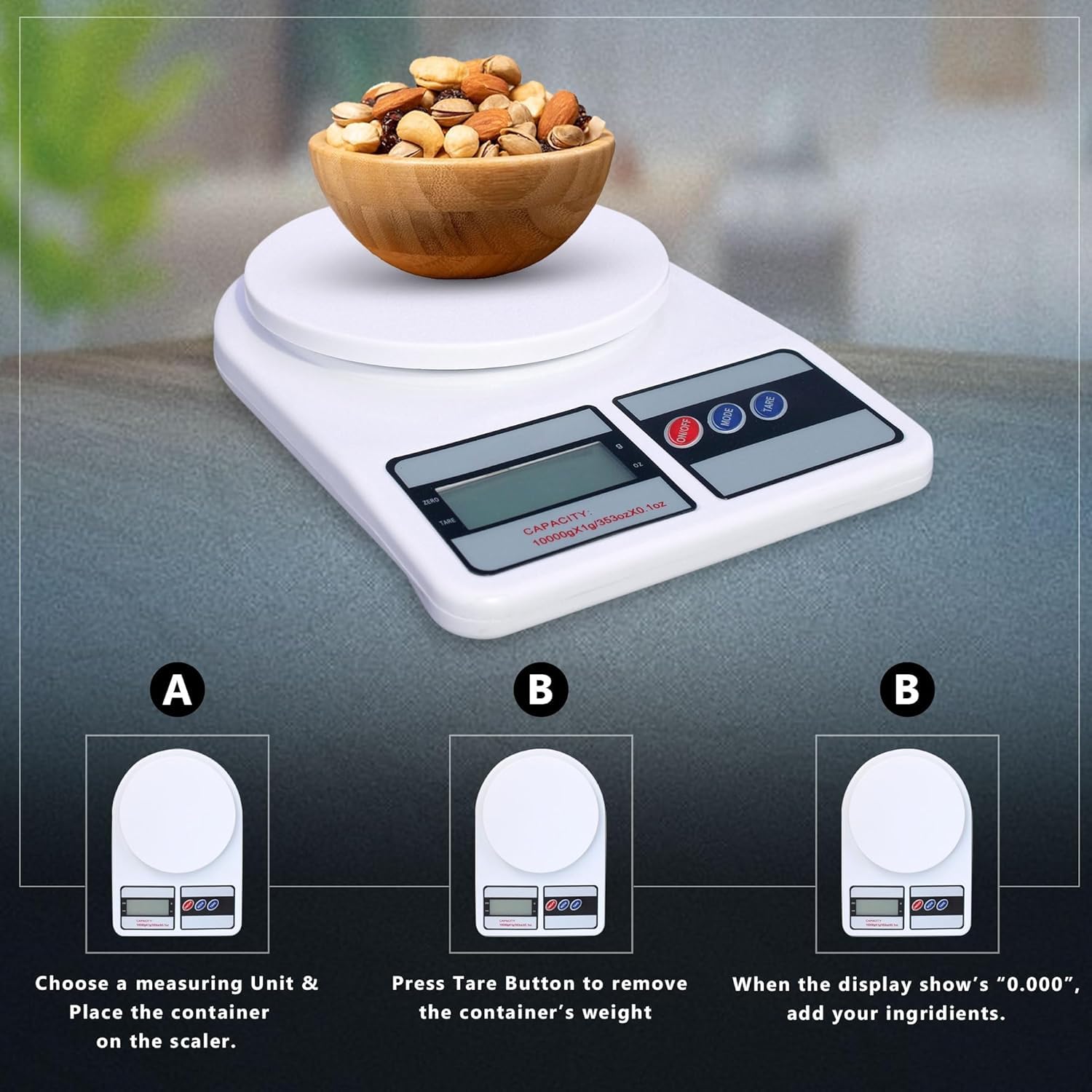 Digital Kitchen Weighing Scale 10kg | Electronic Food Weight Machine for Home & Kitchen | High Precision SF-400 Scale for Diet, Baking & Cooking | Multipurpose Weight Balance, White