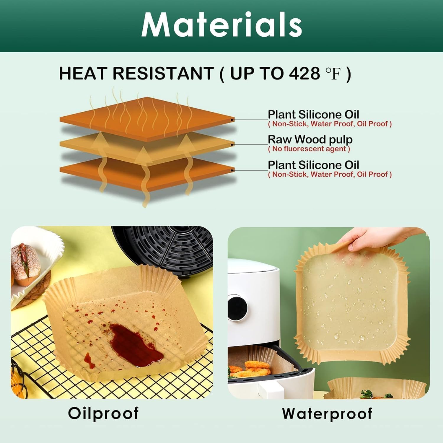 Celvee 100 PCS Air Fryer Paper Sheets, Disposable Paper Liner for Microwave, Oil-Proof Air Fryer Parchment Paper for Frying, Baking, Cooking, Roasting and Microwave (Square 8 INCH)